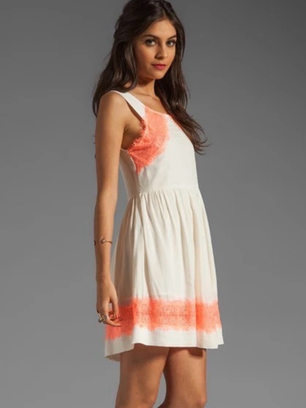 Free People White Mini Dress with Coral Lace Accents - Picture 3 of 3